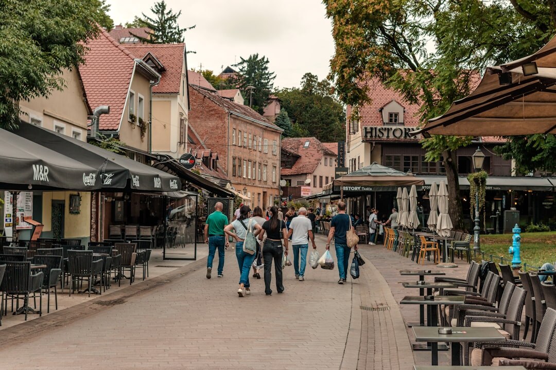 Busy morning at a traditional open air market in Zagreb